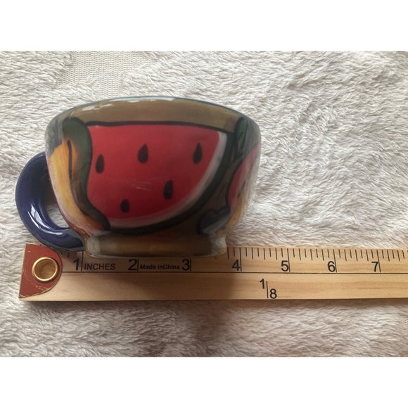 Bello Hugerz Hand Painted Tea set Ceramic 3 Pieces Colorful Fruits El Salvador C - Picture 9 of 10